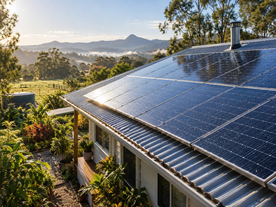 Clean solar panels on a rural home